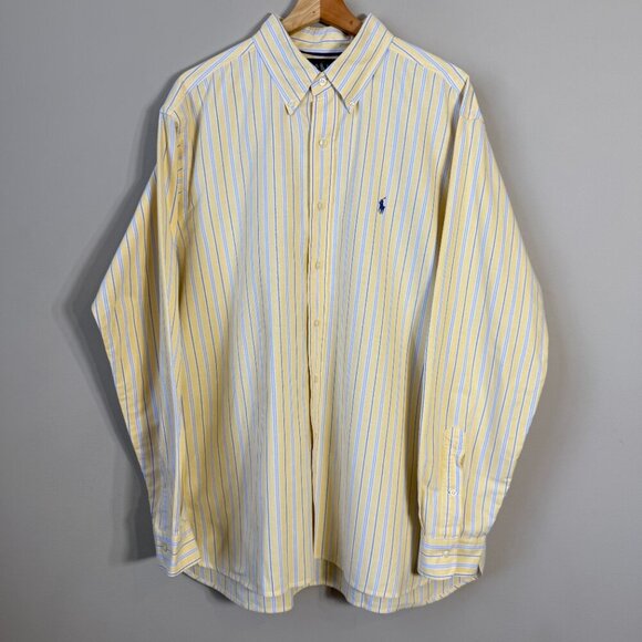 Ralph Lauren Long Sleeve Striped Button Down Shirt Men's XL Yellow Classic Fit - Picture 4 of 14